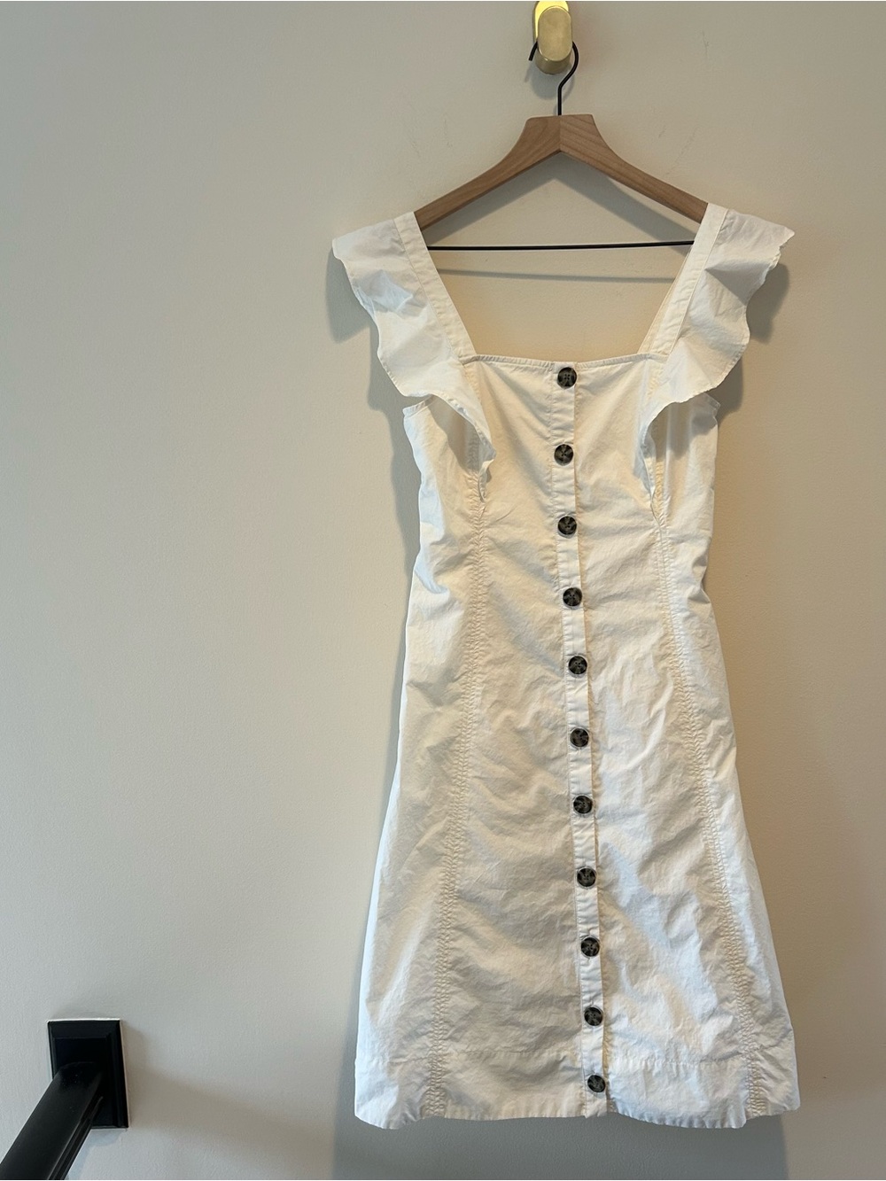 Madewell White/Ivory Dress Ruffle-Sleeve Button-Front Princess Seam Midi Size 0